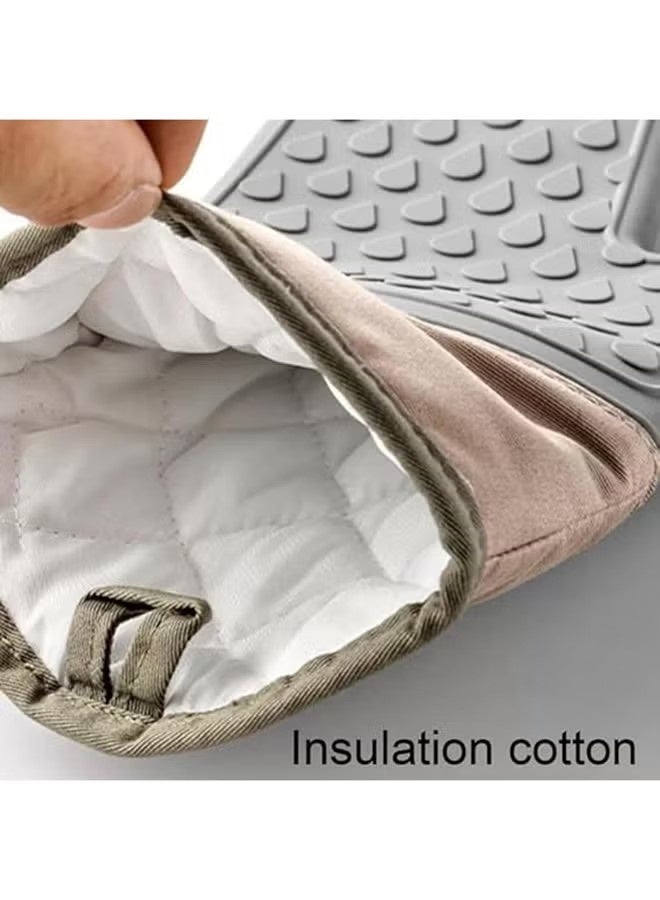 ULIOVA قفازات الفرن المقاومة للحرارة من السيليكون مزدوجة الطبقات، قفازات الخبز غير الانزلاقية ببطانة قطنية للطهي والخبز والبيكيو والميكروويف، قفازات واقية سهلة التنظيف ومتينة - Image 4